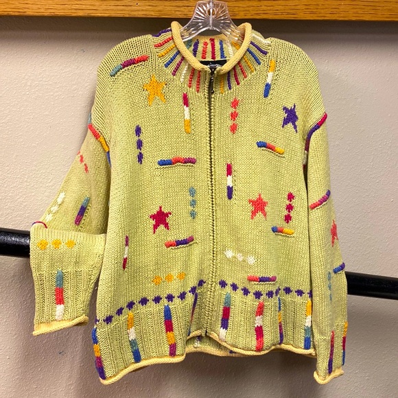 icelandic designs Sweaters - Icelandic designs knit zip down art to wear high collar cardigan ramie cotton